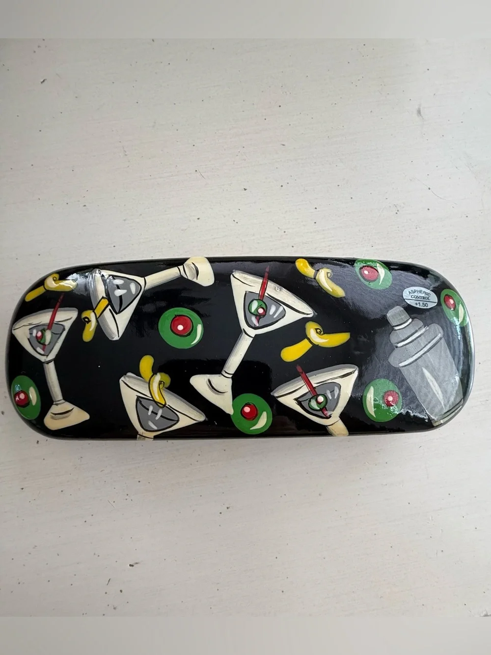 Martini Pattern Eyeglass Case - Black with Green & Yellow Accents